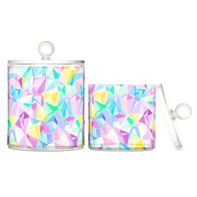 miaozhen Cartoon Diamonds Twinkle Light Color Clear Plastic bins for storage with lid Dresser Essentials Decorative storage bin for Cotton Swabs,Cotton Pads,Floss Picks,Paper Clips,2 Pack