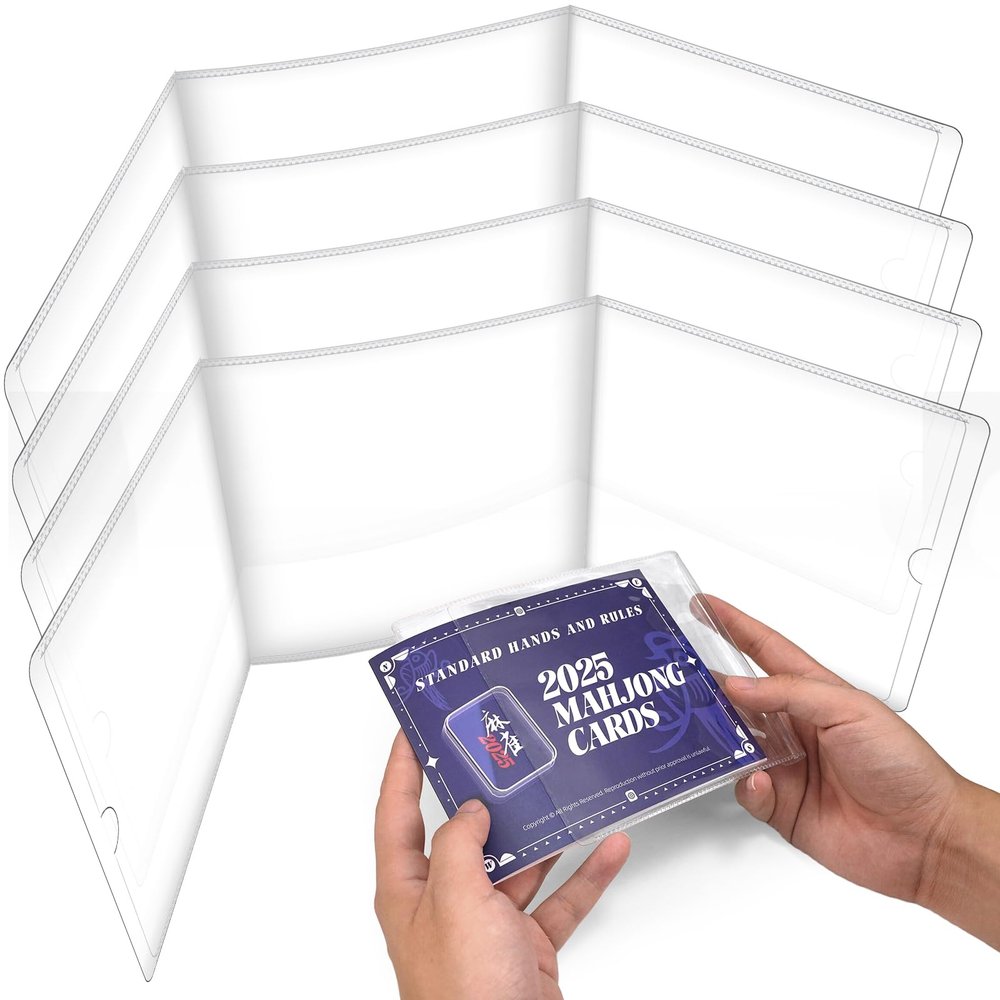 2025 Mahjong Card Sleeve Holder, Fit Large Print Size(6 1/8x4 3/4), Durable Protective Cover Holder, Mahjong Card Protector Set (Transparent -4Pack)