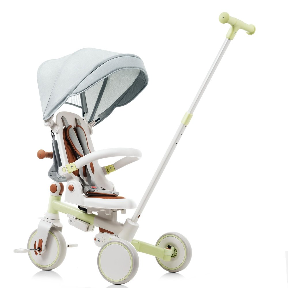 Japovker Baby Tricycle, 7 in 1 Foldable Toddler Tricycle, with Removable and Adjustable Parent Handle, Safety Harness, Removable Canopy, Tricycle for Boys & Girls Ages 12 Months-5 Years (Green)
