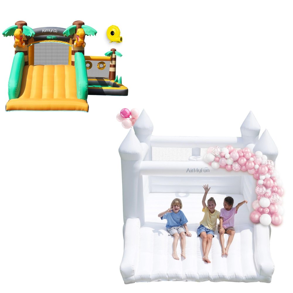 AirMyFun Inflatable Dinosaur Theme and White Party Bounce House