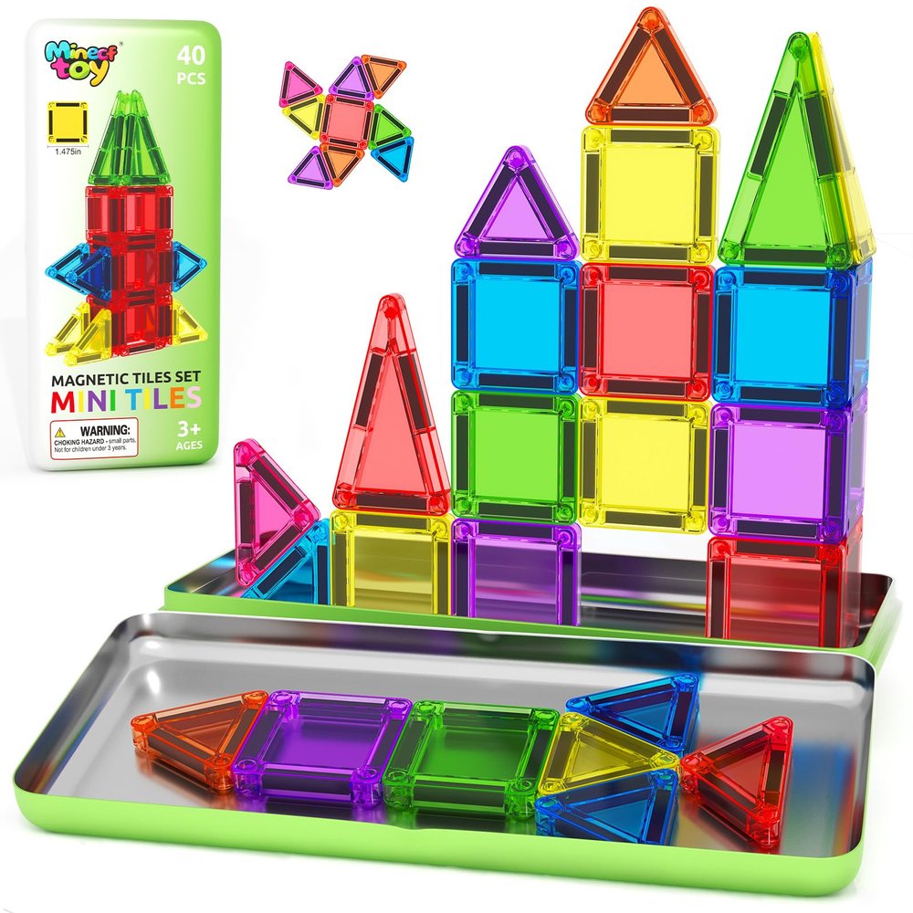 40PCS Mini Magnetic Tiles Toddler Travel Essentials Toys with Case Set, Magnetic Building Blocks Kids Games, Montessori Preschool Education Sensory Toys for 3 4 5 Year Old Boys Girls Birthday Gifts