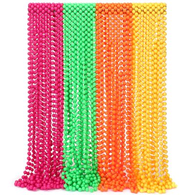 48 Pieces Glow in the Dark Bead Necklaces 80s UV Neon Glow Necklaces Bulk for Birthday Decorations Wedding Party Festivals Halloween Carnival