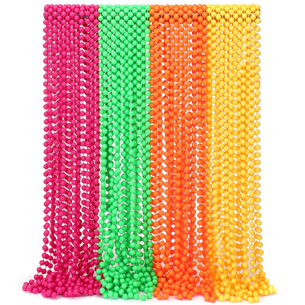 48 Pieces Glow in the Dark Bead Necklaces 80s UV Neon Glow Necklaces Bulk for Birthday Decorations Wedding Party Festivals Halloween Carnival