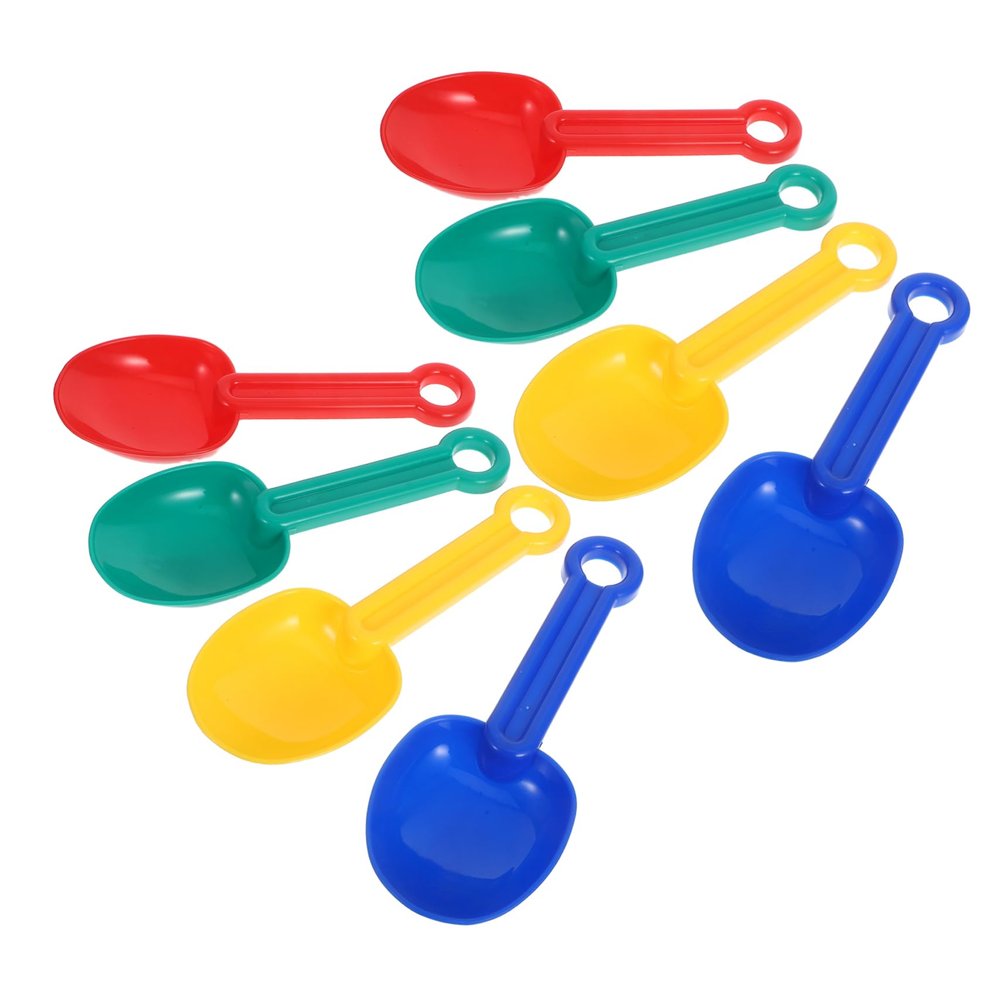 BCOATH 8pcs Plastic Beach Shovels Sand Scoops in Red Yellow Blue Green Safe Mini Digging Tools for Boys Outdoor Beach Party and Sandbox Play