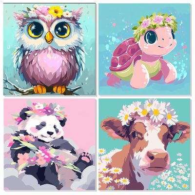EOBROMD 4 Pack Framed Paint by Numbers Kits for Kids Animal, DIY Painting Kits for Kids Ages 4-8-12, Painting on Stretched Canvas Paint by Numbers Home Decor Gift(8X8inch)