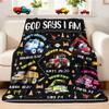 God Says I Am Construction Bible Verse Truck Blanket Gifts for Boys Toddlers Kids - Super Soft Fuzzy Flannel Throw Sheets Decor for Couch Sofa Nap Lap Travel Office - 120" X 90" for Whole Family view 1