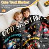 God Says I Am Construction Bible Verse Truck Blanket Gifts for Boys Toddlers Kids - Super Soft Fuzzy Flannel Throw Sheets Decor for Couch Sofa Nap Lap Travel Office - 120" X 90" for Whole Family view 2