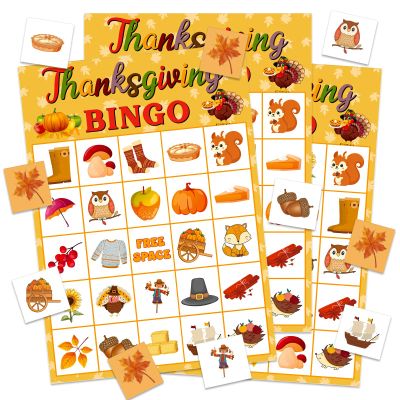 GMEMNOV Thanksgiving Bingo Game for Family Adults - 24 Players Thanksgiving Bingos Games Cards Fall Festival Party Supplies for School Classroom Family Activities