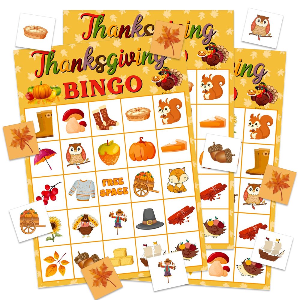 GMEMNOV Thanksgiving Bingo Game for Family Adults - 24 Players Thanksgiving Bingos Games Cards Fall Festival Party Supplies for School Classroom Family Activities