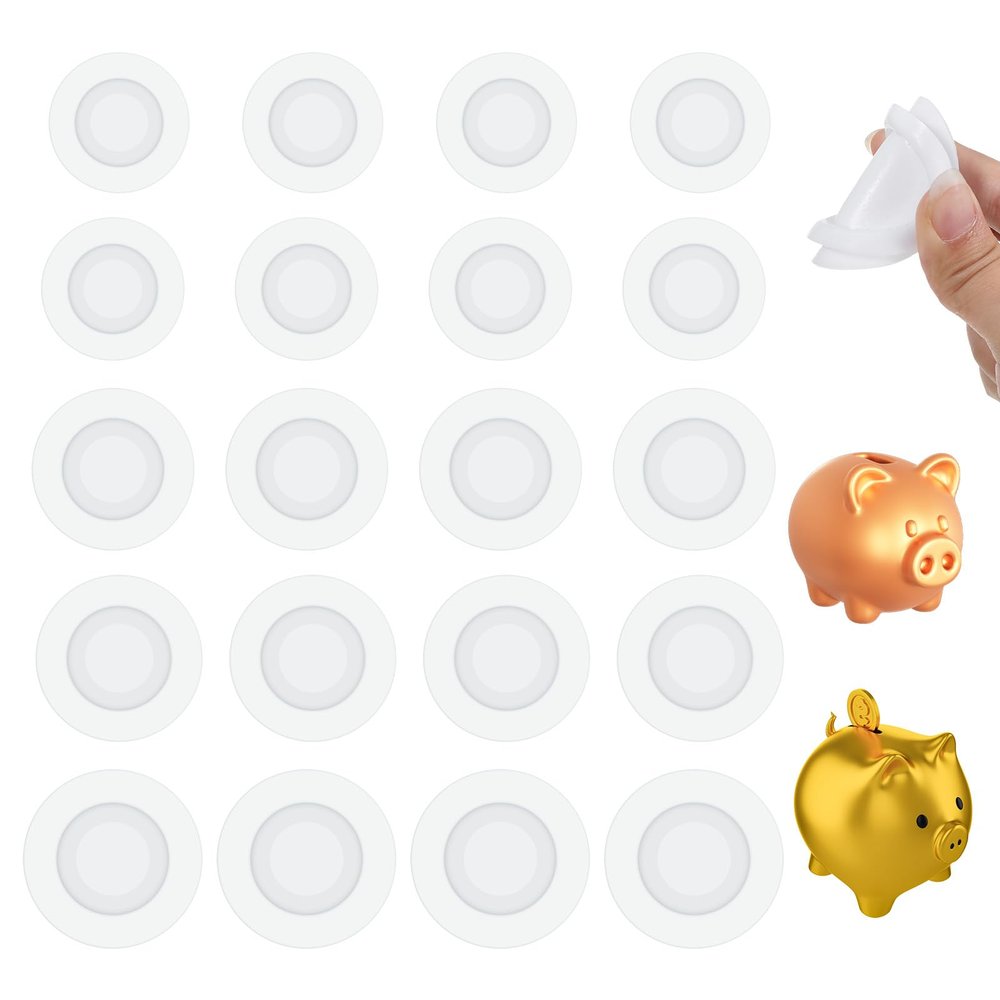 20 Pcs Piggy Bank Stopper, 5 Sizes Piggy Bank Plugs or Stoppers Round Piggys Banks Stopper Replacement White Silicone Savings Box Bottom Plug for Men Women Coin Saving Banks Box