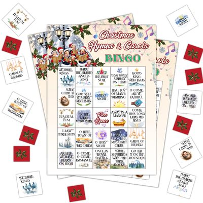 Christmas Carol Bingo Games, Christmas Music Party Bingo Cards for Adults, Holiday Game for Family Large Group Party, 24 Players Activities, 16