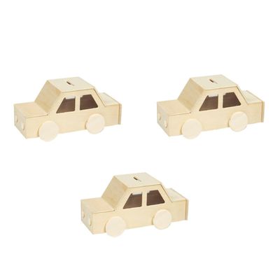 Abaodam 3pcs DIY Piggy Banks Unfinished Wooden Coin Banks for Boys Safe Eco Friendly Wooden Material Creative Coloring and Graffiti Craft for Childrens Money Saving and Home Decor