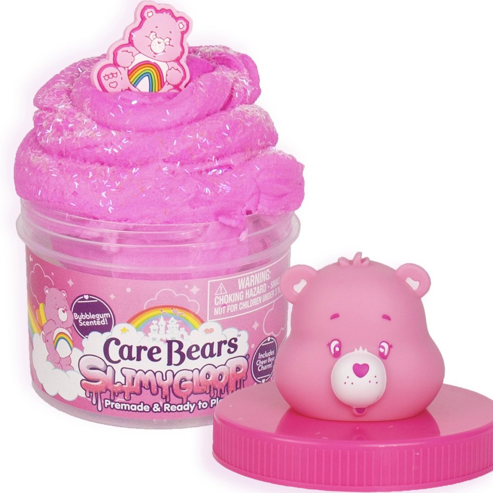 Care Bears Cheer Bear SLIMYGLOOP, Pink Bubblegum-Scented Cloud Slime, Collectible Charm Included, Care Bear Party Favors, Fun Goody Bags Stuffers, Cute Things for Girls