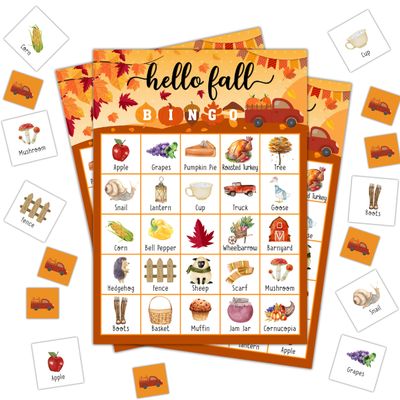 Thanksgiving Bingo Games, Hello Fall Party Bingo Cards for Adults, Friendsgiving Game for Family Large Group Party, 24 Players Activities, 14