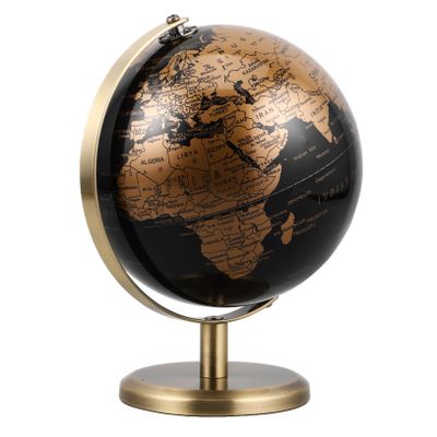 NAMOARLY European Luxury Rotating Globe Elegant Desktop Ornament with Black Gold English Map Vintage Bronze Stand Educational and Decorative Geography Globe for Home and Office Desk Decor