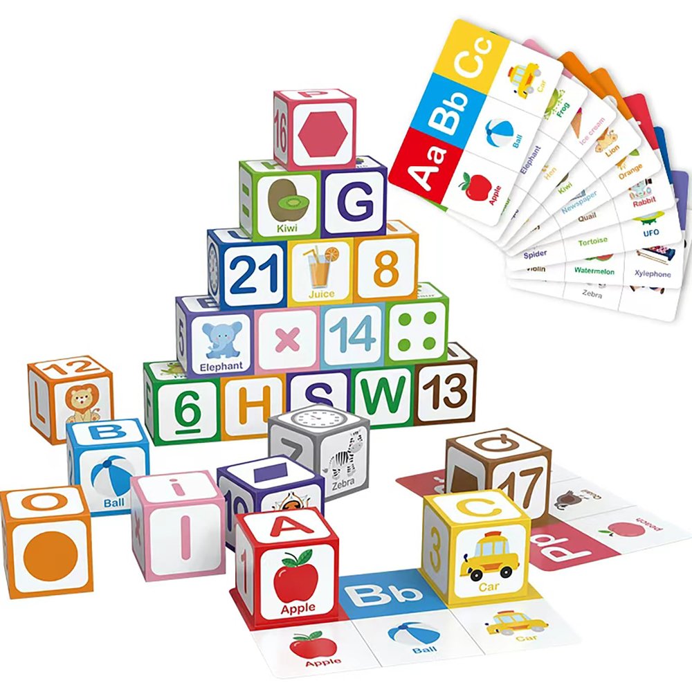 ElapseGlow Magnetic Alphabet Blocks for Toddlers 1-3, 26 PCS ABC & Number Stacking Blocks with 9 Learning Cards, Educational Montessori STEM Toys for Kids Ages 3+ MontessoriToys for Boys Girls Gifts