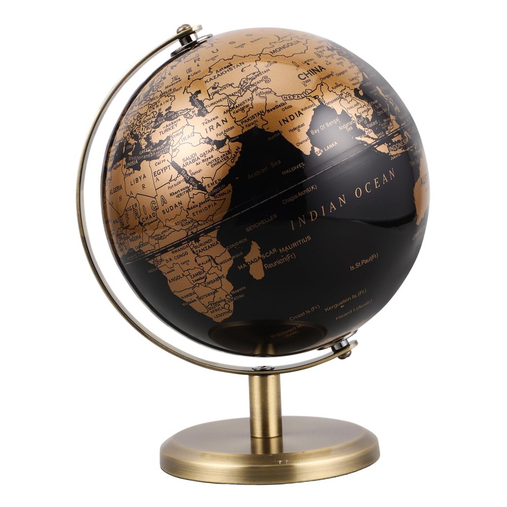 DECHOUS European Style Desktop Globe Rotating Antique Earth Globe with Black Gold and Bronze Stand Elegant Desk Table Decor for Home and Office
