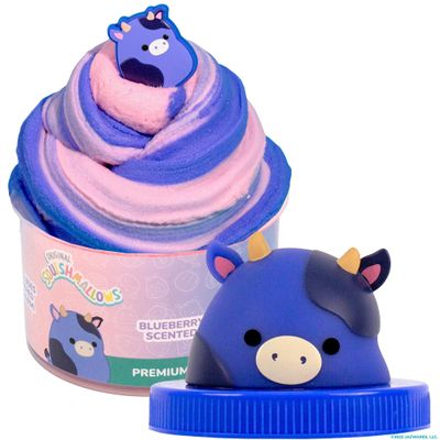 Original Squishmallows Ingrid The Cow Premium Cloud Slime, Blueberry-Scented, 8 oz., Storage Container with Figurine Topper, Rubber Charm, Goodie Bags Stuffers, Kids Party Favors, Sensory Toys