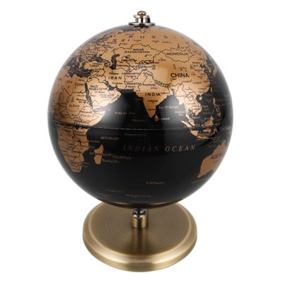 BRIGHTFUFU European Style Vintage Desktop Globe Antique Rotating World Globe Ornament with Black Gold English Map Bronze Stand for Home and Office Decor