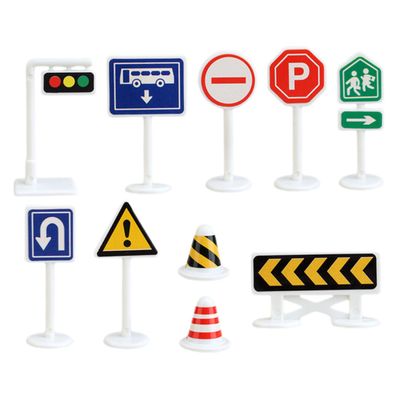 BESPORTBLE 10pcs Miniature Traffic Barrier Road Sign Educational Playthings with Bright Colors Lightweight Material Pretend Play Street Signs for Traffic Cognition Learning