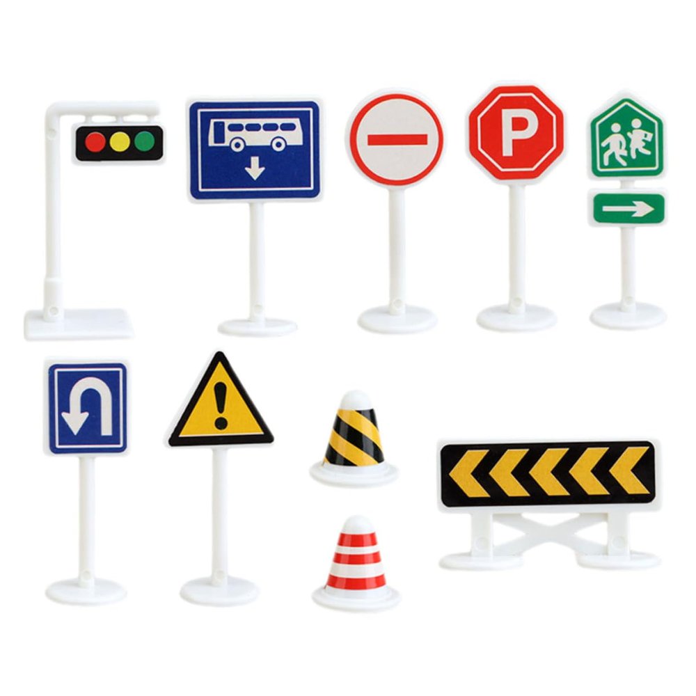 BESPORTBLE 10pcs Miniature Traffic Barrier Road Sign Educational Playthings with Bright Colors Lightweight Material Pretend Play Street Signs for Traffic Cognition Learning