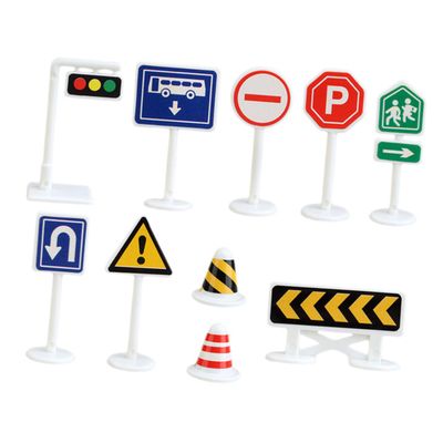 FRCOLOR 10pcs Mini Traffic Barricade Signs for Bright Colored Lightweight Road Signal Models Educational for Traffic Safety Awareness and Simulation Play