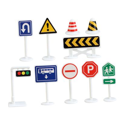 10pcs Miniature Traffic Sign for Road Block Model with Bright Colors Realistic Simulation Road Signs for Educational Play and Traffic Cognition