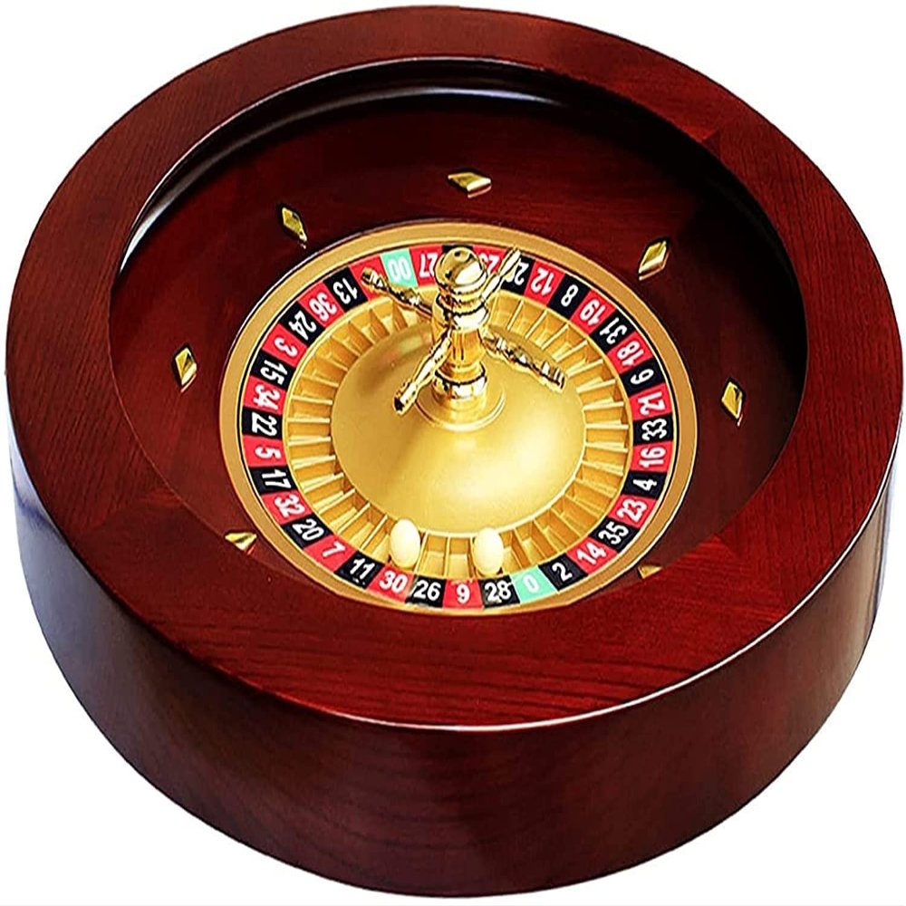 YXKJZHF Casino Turntable, 18in Red Mahogany Roulette Wheel Set with Double-Zero Layout, Casino Grade Precision Bearings