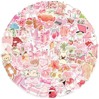 100PCS Pink Paradise Aesthetic Stickers,Pink Girl Cute Bow Tie Decals Vinyl Junk Journaling Coquette Stickers for Water Bottle Laptop (Pink Paradise)