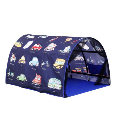 CRAWLBO Kids Bed Tent Twin Beds - Zoos and Cars Wonder Play Tents Boys Girls Ventilated Indoor Play Tent Children Promotes Independent Play, Stimulates Imagination Set-Up Playhouse (Car)