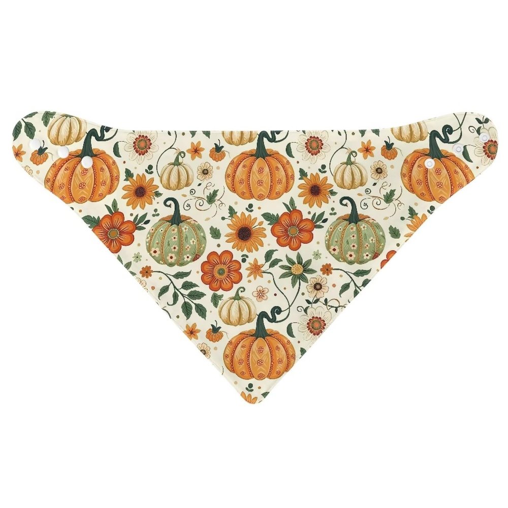 Noprintge 1 Pieces Absorbent Bandana Drool Bibs, Thanksgiving Pumpkin Floral Adult Gender Neutral Bandana Drool Bib Triangle Towel Bibs for Special Needs Adults
