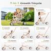 7-in-1 Tricycle for Toddlers 1-3 Years, Foldable Baby Trike Stroller with Steering Push Handle, Gift for Boys Girls 12 Months to 6 Years- Brown view 3