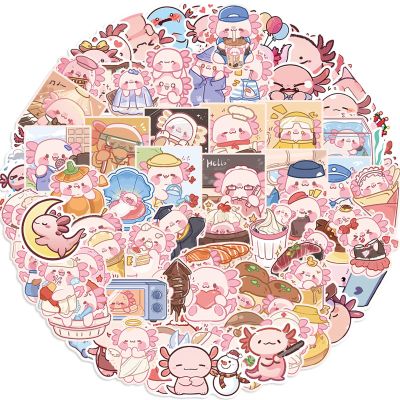 100 PCS Axolotl Stickers,Salamander Stickers for Teens Adults, Waterproof Vinyl Pink Animal Sticker for Water Bottle Laptop Pink Cartoon Reptile Party Favors Supplies (Axolotl)