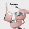Bakpoco Kids Dinnerware Set - 6 Piese Toddler Plates and Suction Bowls Set with Kids Utensils&Cup, 2 IN 1 Stainless Steel & Silicone Baby Self Feeding Supplies, Blush view 3