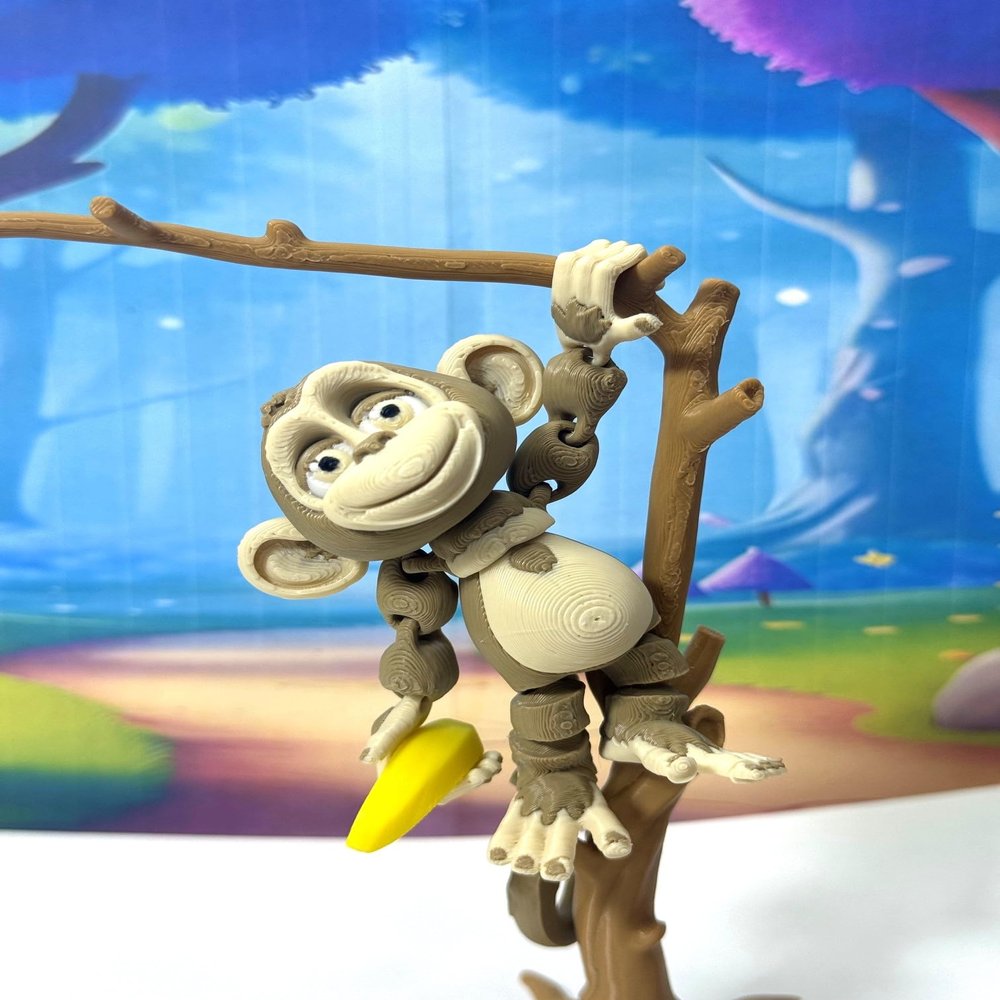 3D Printed Articulated Monkey Fidget Toy 2.75" Articulated Posable, 1 PC Hangable Monkey, Stands on Its Own for Fun Poses and Display -AM001-SMALL (Mocha)