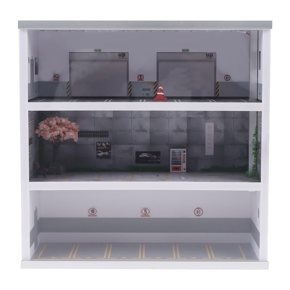 1:64 Parking Lot Display Car Garage Diorama Connector Scene Model,3 Tiers Parking Garage Dioramas Fits with Led Lighting & 17 Parking Spaces