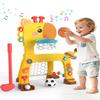 4-IN-1 Toddler Golf Ring Toss Basketball Hoop & Soccer Goal Sport Toys for 1-3 Year Olds, Baby Activity Center with Lights Bilingual Music & Vol Ctrl Gift for Boys Girls(H 24.4"-27.5") (Yellow) view 1