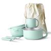 Bakpoco Kids Dinnerware Set - 6 Piese Toddler Plates and Suction Bowls Set with Kids Utensils&Cup, 2 IN 1 Stainless Steel & Silicone Baby Self Feeding Supplies, Sage view 1