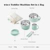 Bakpoco Kids Dinnerware Set - 6 Piese Toddler Plates and Suction Bowls Set with Kids Utensils&Cup, 2 IN 1 Stainless Steel & Silicone Baby Self Feeding Supplies, Sage view 2
