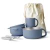 Bakpoco Kids Dinnerware Set - 6 Piese Toddler Plates and Suction Bowls Set with Kids Utensils&Cup, 2 IN 1 Stainless Steel & Silicone Baby Self Feeding Supplies, Navy view 1