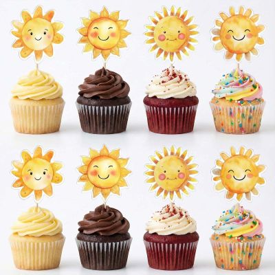 36 Pack Sun Cupcake Toppers, Sunny Cake Toppers, Fun Sun Cupcake Picks Cake Decoration for Summer Parties, Beach Events & Birthday Celebrations