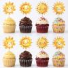36 Pack Sun Cupcake Toppers, Sunny Cake Toppers, Fun Sun Cupcake Picks Cake Decoration for Summer Parties, Beach Events & Birthday Celebrations view 1
