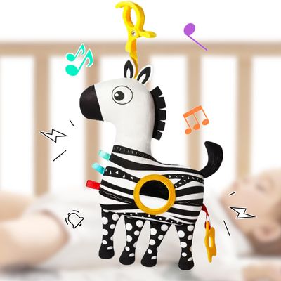 Cylazo Baby Hanging Toys, Plush Animal Stuffed Sensory Toys for Carseat Stroller Car Seat Crib Play Gym, Baby Toys for 0 3 6 9 12 Months, Baby Boys and Girls Gift (Zebra)