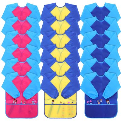 18Pcs Kids Art Smock, Waterproof Paint Smocks for Kids 3-5 with Long Sleeve 3 Pockets for Age 2-8 Years