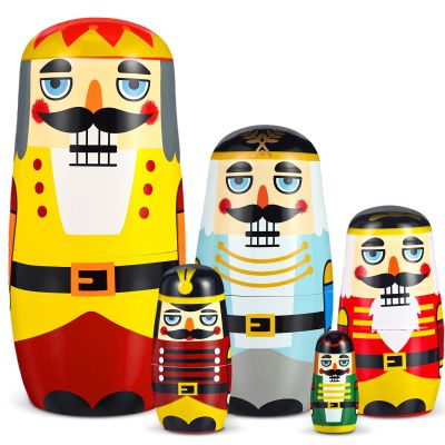 Gejoy 5 Pcs Russian Nesting Dolls Handmade, Nutcracker Soldiers