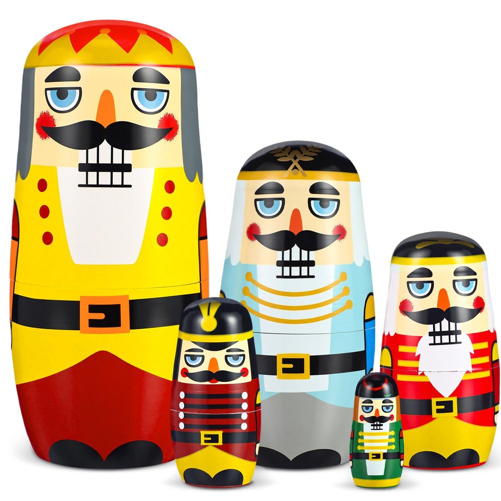 Gejoy 5 Pcs Russian Nesting Dolls Handmade, Nutcracker Soldiers