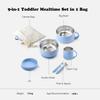 Bakpoco Kids Dinnerware Set - 6 Piese Toddler Plates and Suction Bowls Set with Kids Utensils&Cup, 2 IN 1 Stainless Steel & Silicone Baby Self Feeding Supplies, Blue view 2
