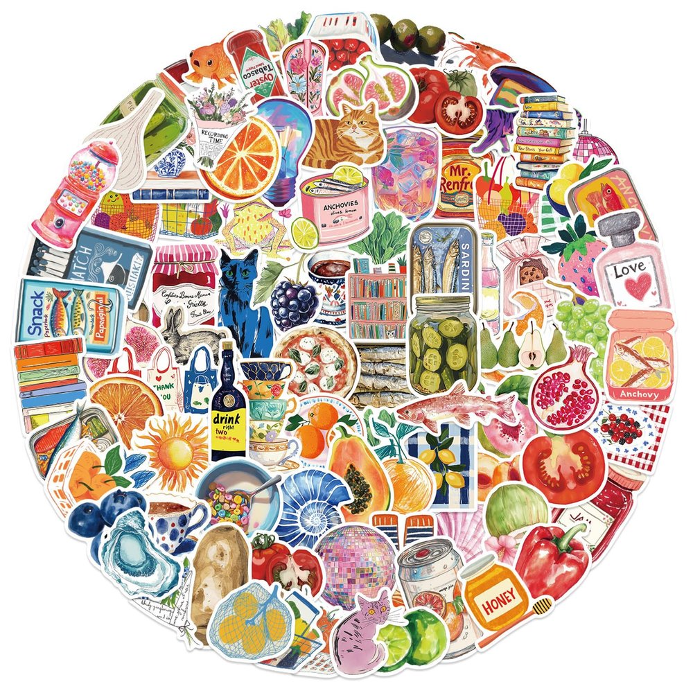 100PCS Mediterranean Tomato Aesthetic Stickers,Food Fruits Tomato Lovely Girl Decals Vinyl Junk Journaling Stickers for Water Bottle Laptop (Aesthetic)