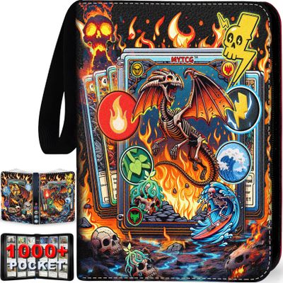 1008 Card Binder 9 Pocket, 3-Ring Trading Card Binder with 56 Page Removable Sleeves, High Storage Waterproof Trading Card Holder Collection Card Album Carrying Organizer Case for MTG TCG Cards-Dragon