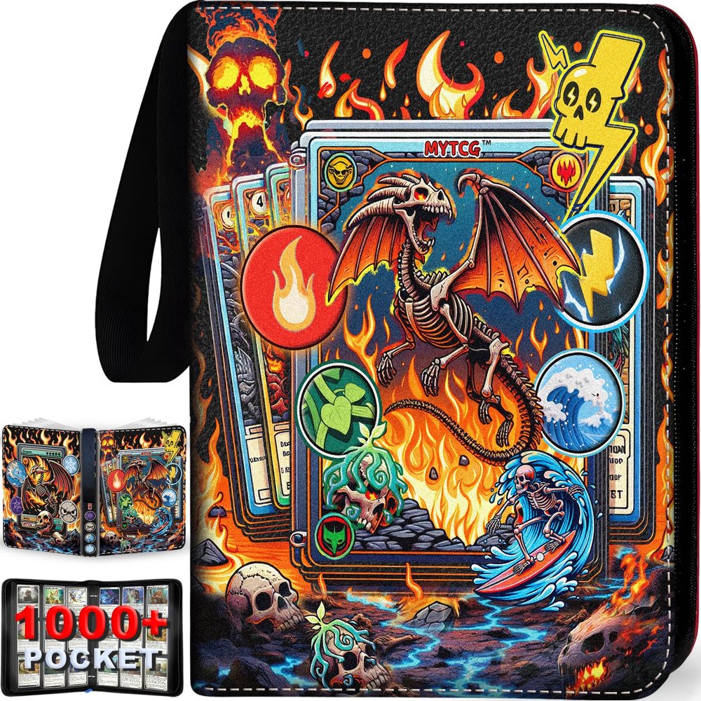 1008 Card Binder 9 Pocket, 3-Ring Trading Card Binder with 56 Page Removable Sleeves, High Storage Waterproof Trading Card Holder Collection Card Album Carrying Organizer Case for MTG TCG Cards-Dragon